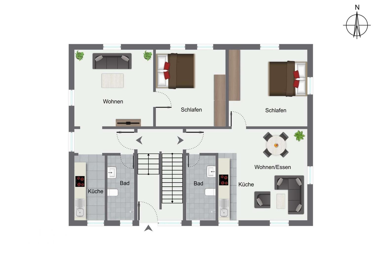 Hochparterre Wohnung 1 u 2 