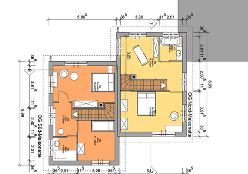 Grundriss OG - Maisonette gelb