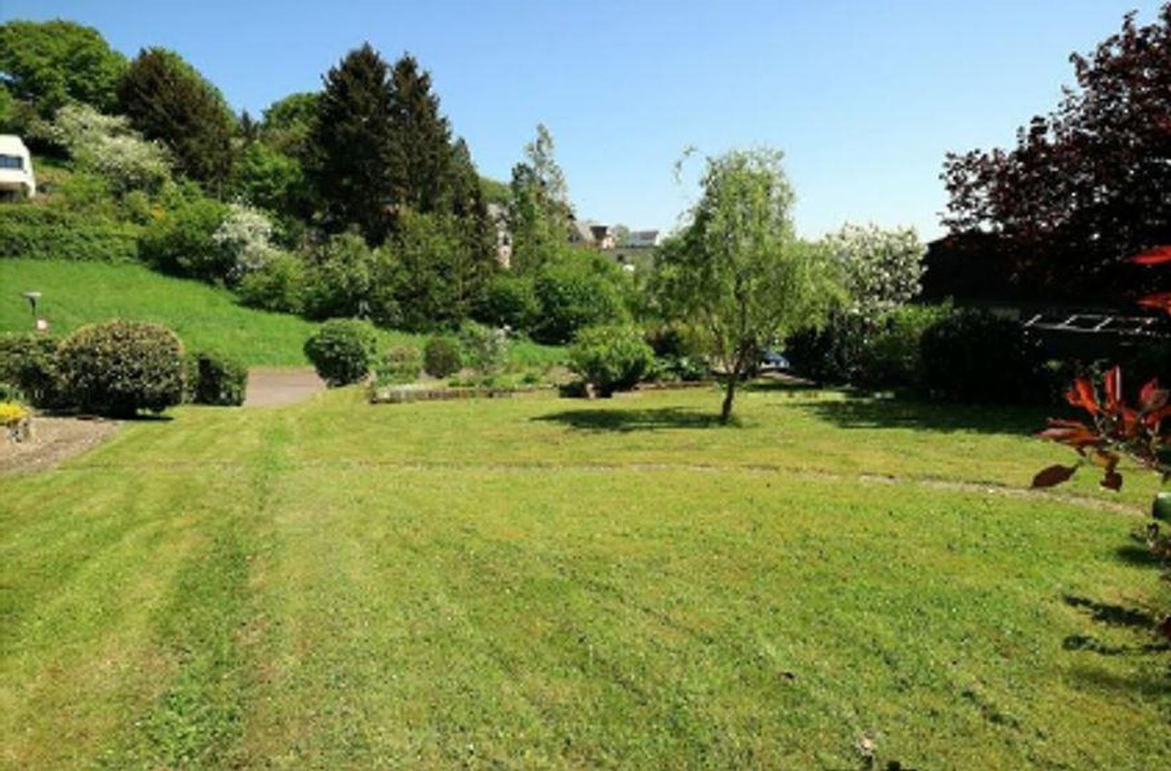 Blick übers Grundstück zur Str