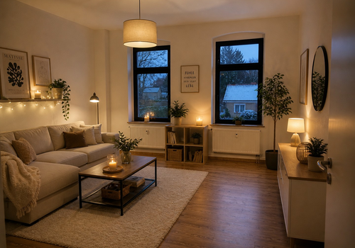 Wohnzimmer mit KI als Muster
