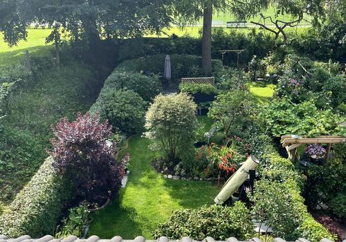 Blick vom Dachfenster in den Garten