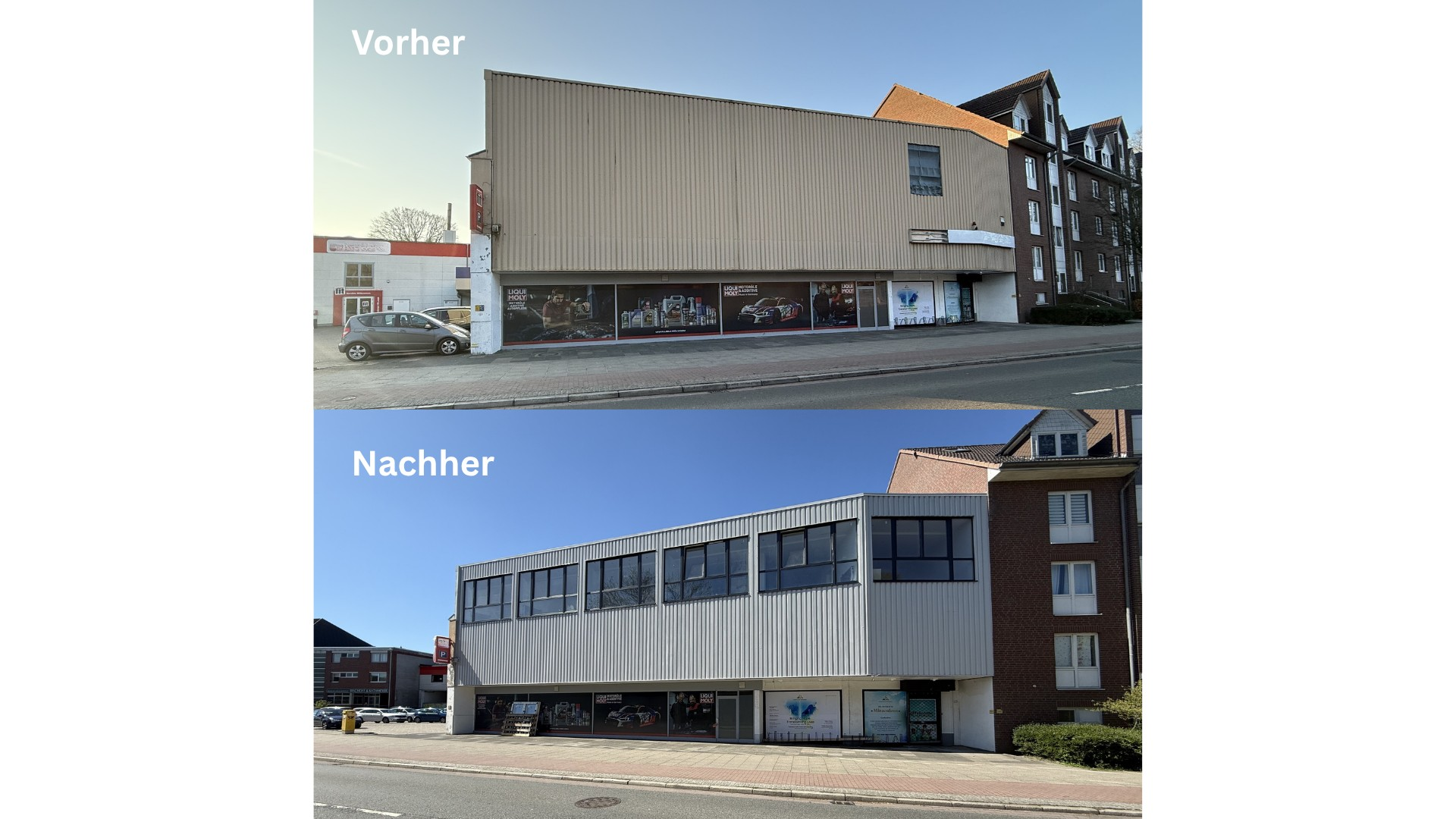 Gebäudefront vorher/nachher