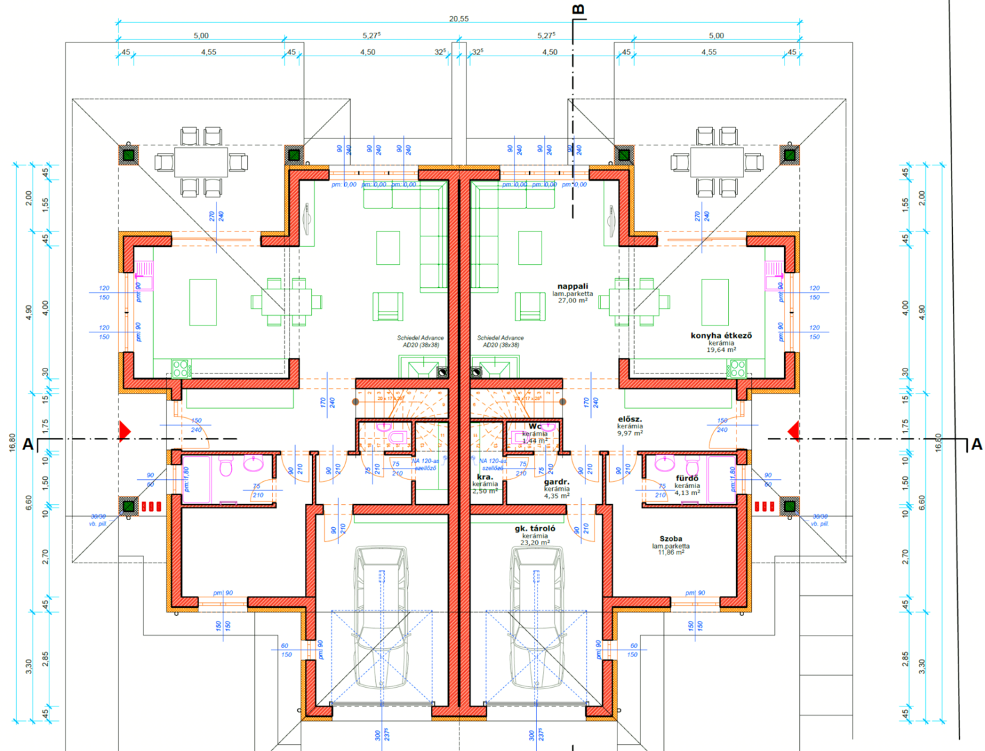Beispiel Plan Doppelhaus Erdgeschoss mit Garage