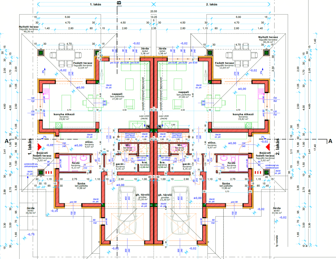 Beispiel Plan Doppelhaus Erdgeschoss mit Garage