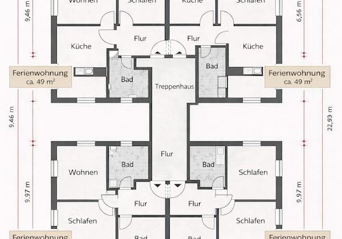 Grundriss 4 Fewos EG, OG-Entwurf KI