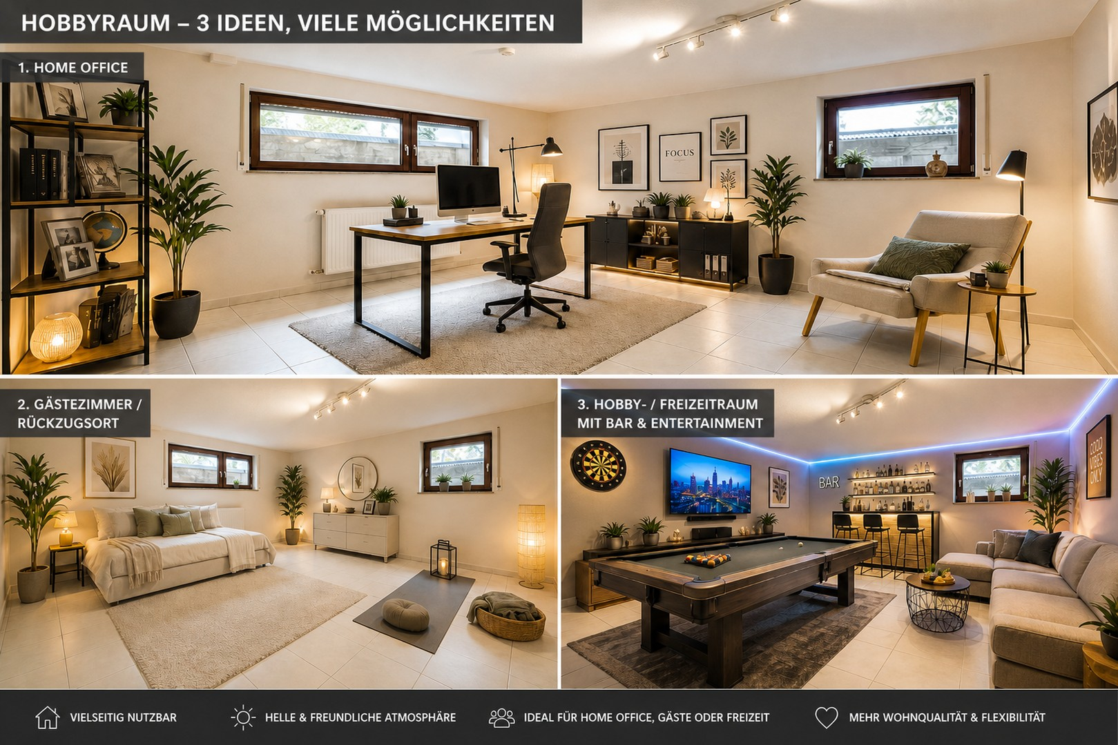 Hobbyraum Visuell möbliert