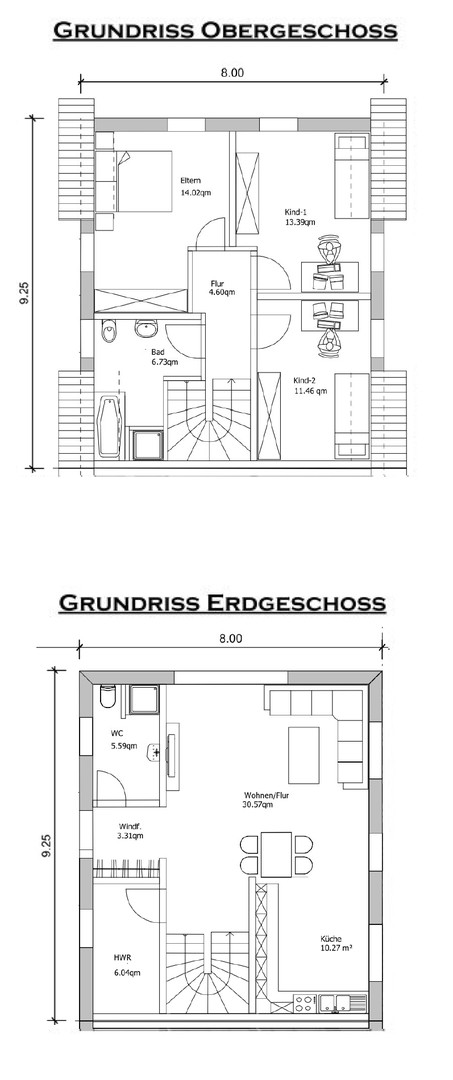 Grundriss Erd- und Obergeschoß