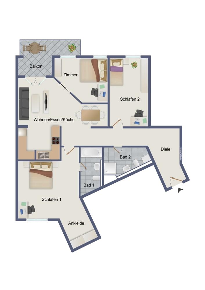 Grundriss 4-Zimmer-Variante