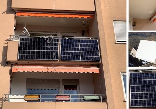 Balkon mit Markise, Satellit und Solarpanelen