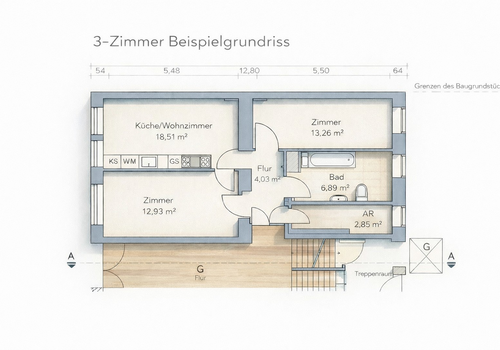 3 - Zimmer Beispielgrundriss