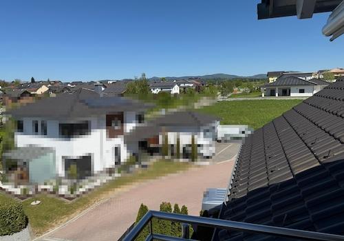 Fernblick Balkon Bay. Wald