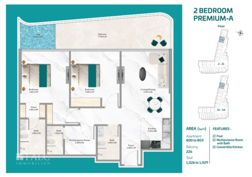 Grundriss 3 Zimmer Premium A
