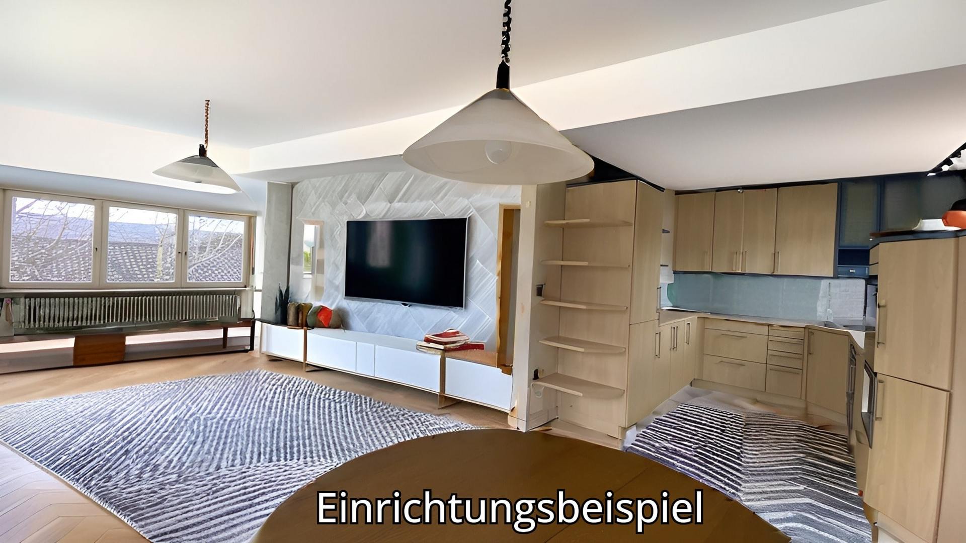 Wohnzimmer mit offener Küche