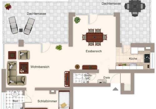 Grundriss mit Bsp.-Möblierung