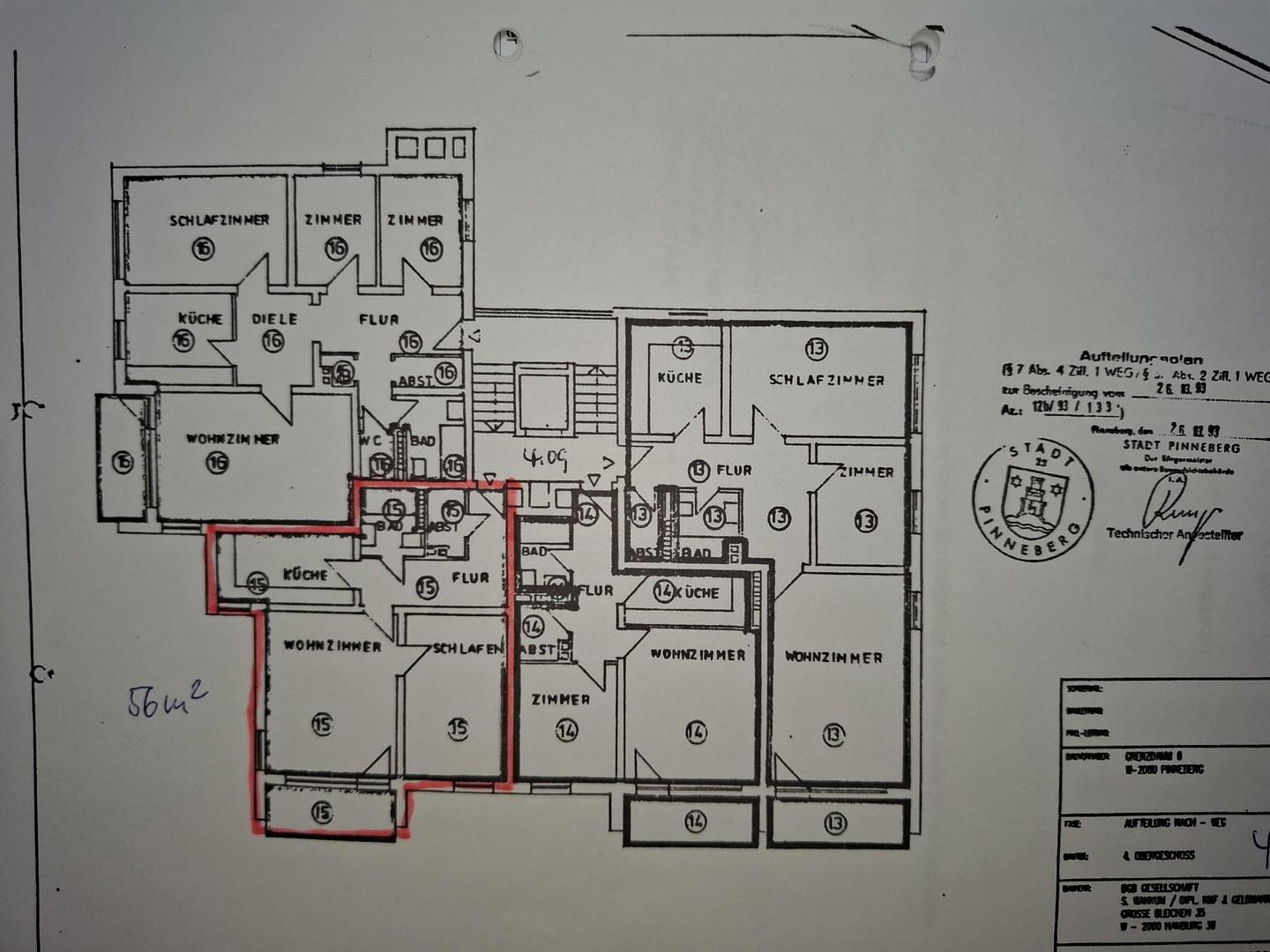 4.OG, Wohnung rot markiert