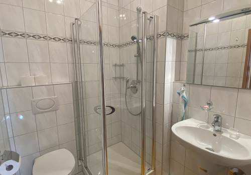 Helles Badezimmer mit Dusche