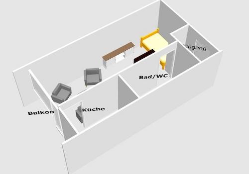 Plan und Ansicht Wohnung