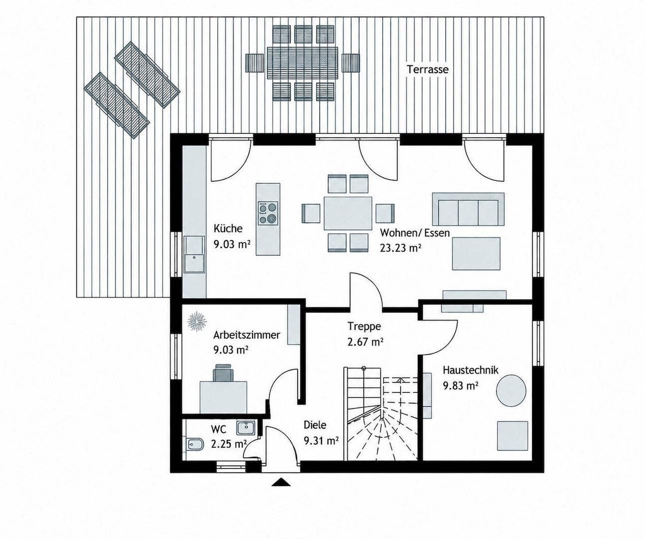 Erdgeschoss mit Arbeitszimmer