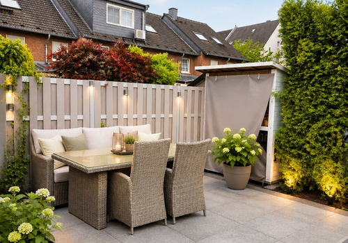 Terrasse neben der Gartenhütte