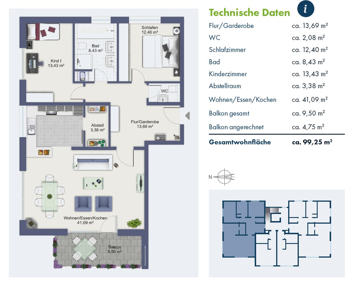 Grundrissplan mit Wohnfläche