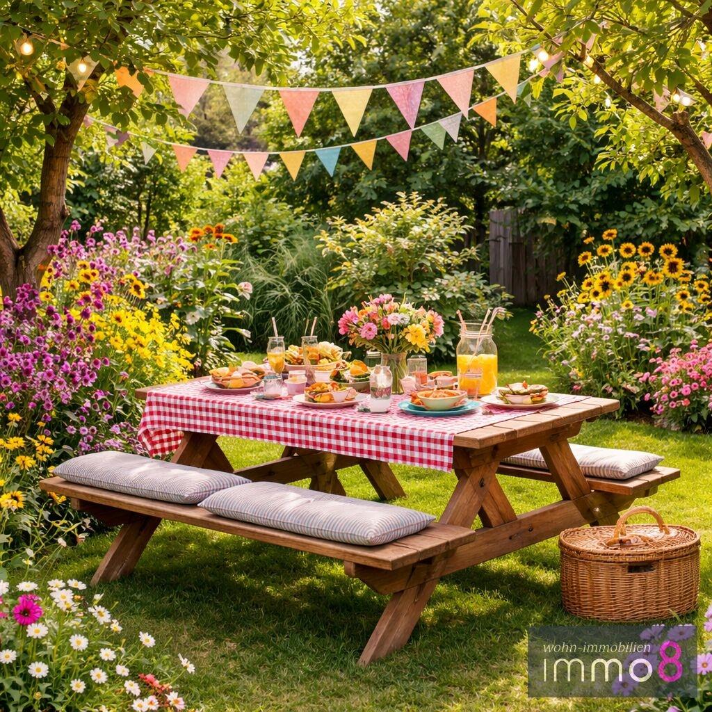 Freuen Sie sich auf die erste Gartenparty (KI generiert)  