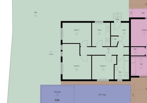 Grundriss mit Garten + Garage