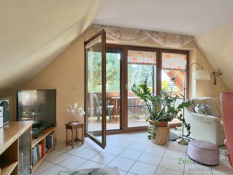 Blick zu TV und Balkon