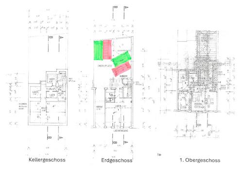 41. Grundrisse, KG, EG, 1.OG