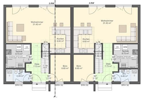 Grundriss Doppelhaus Großziethen EG