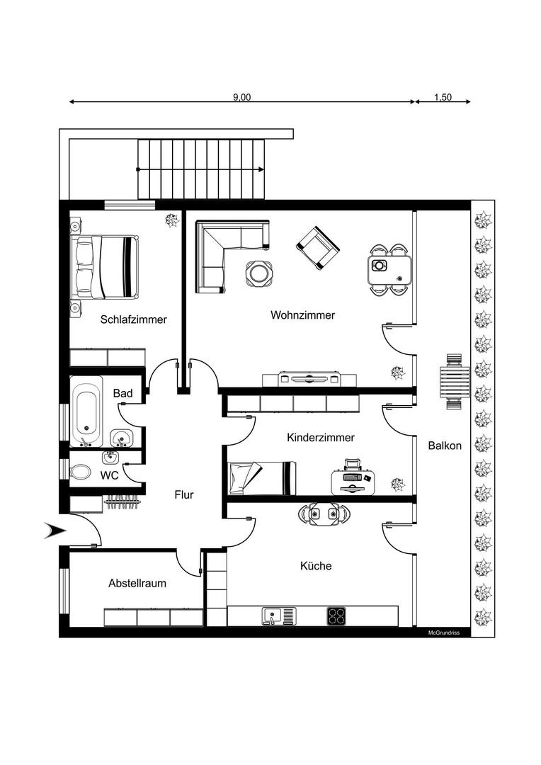 Grundriss als 3-Zi