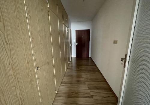 Flur mit Blick zum Eingang und Einbauschränken