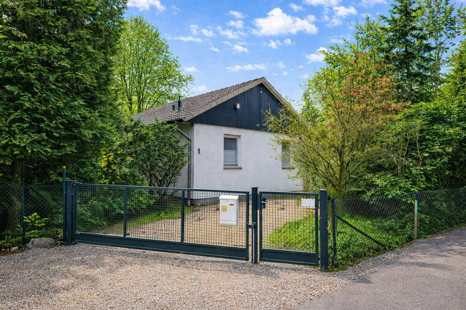 Straßenansicht mit elektr. Tor