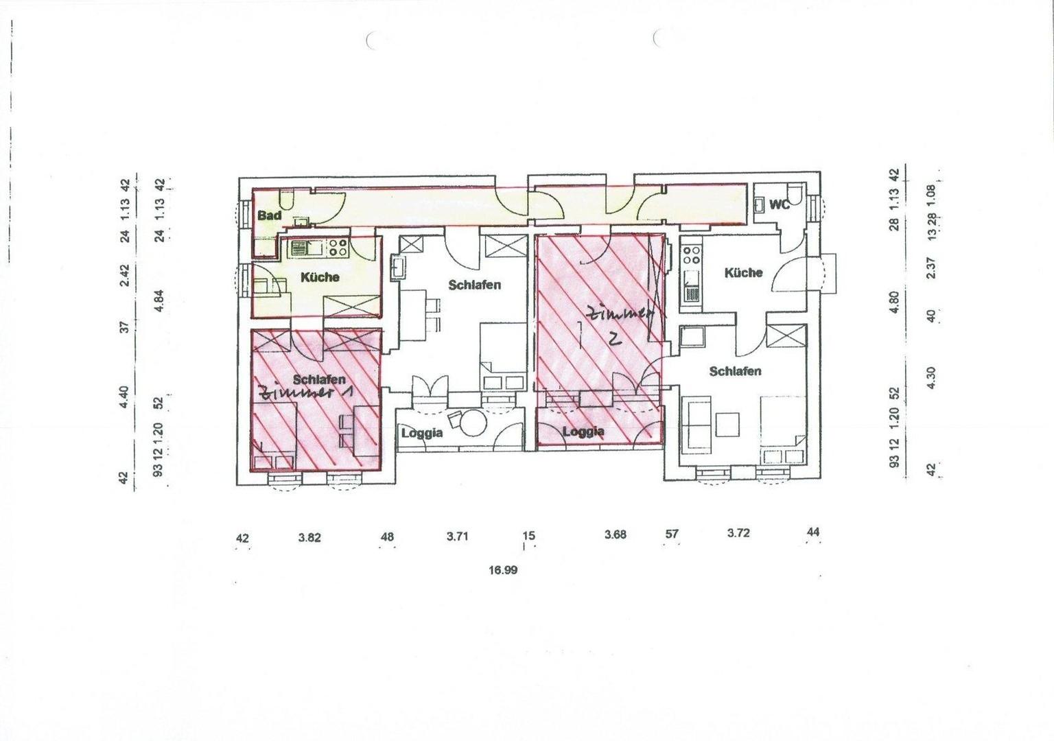 rot Zimmer zur Alleinnutzung