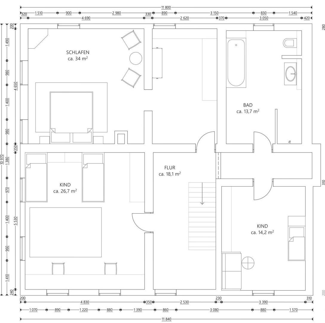 Grundriss Haus oben