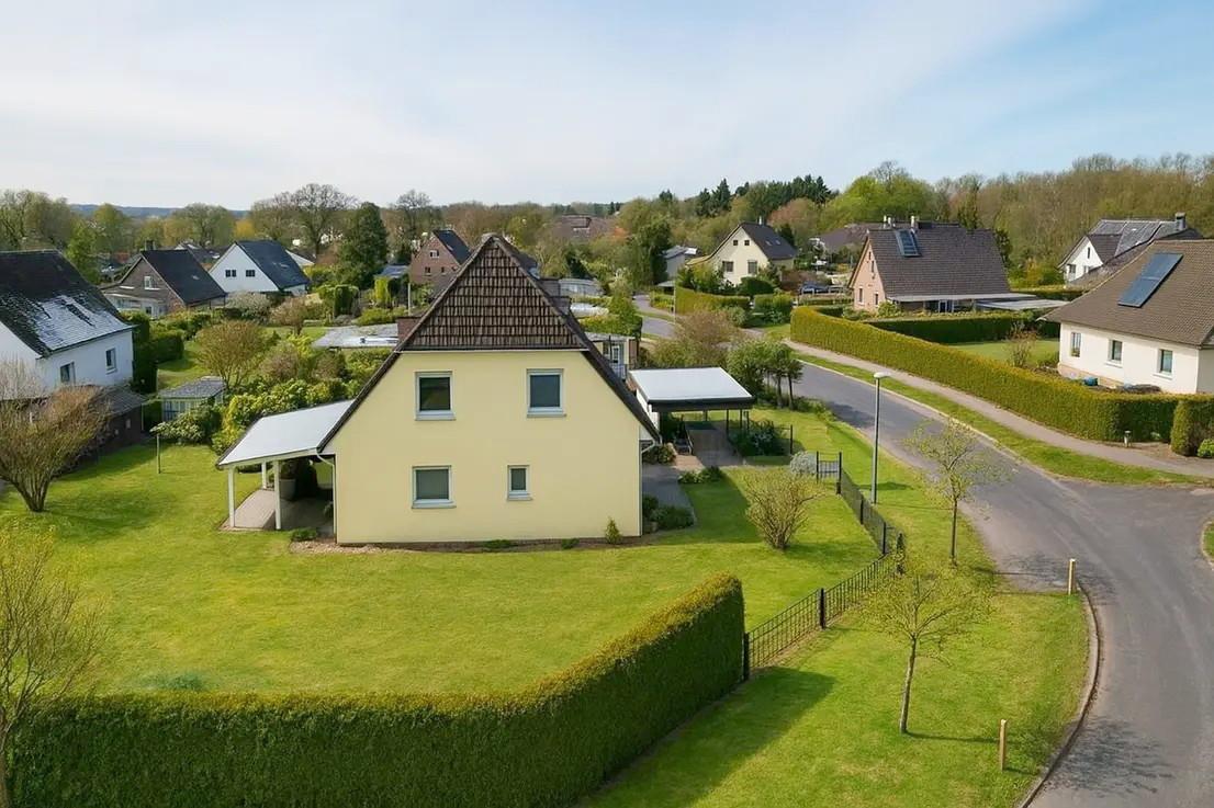 Drohnenaufnahme EFH mit großzügigem Grundstück