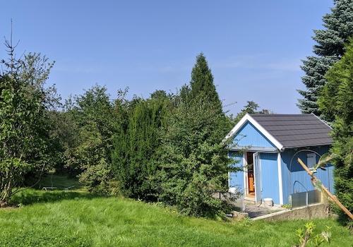 Wiese mit Gartenhaus