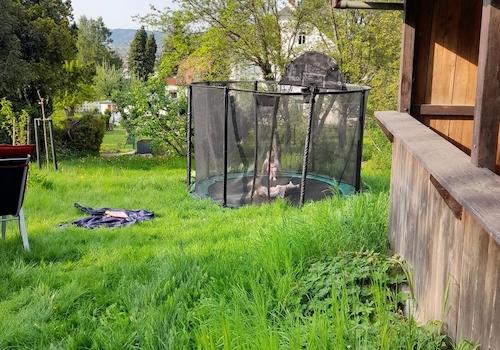 Wiese mit Trampoline 