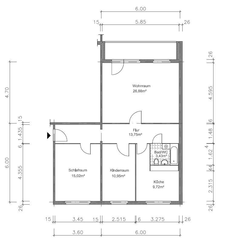 Grundriss mit Maßangaben