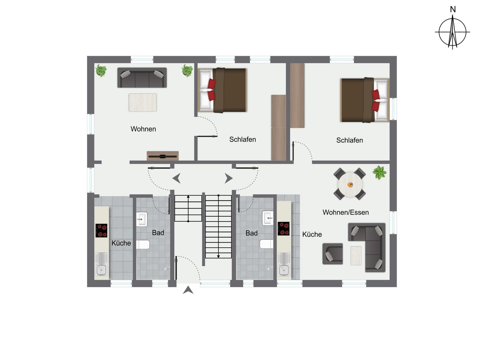 Hochparterre Wohnung 1 u 2 