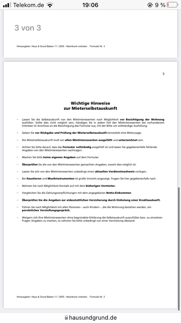 Selbstauskunft lll