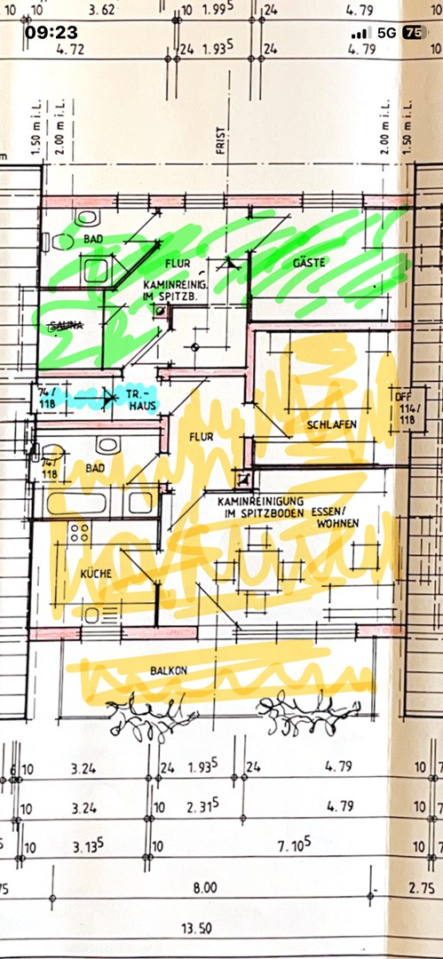 Wohnung = gelb eingefärbt