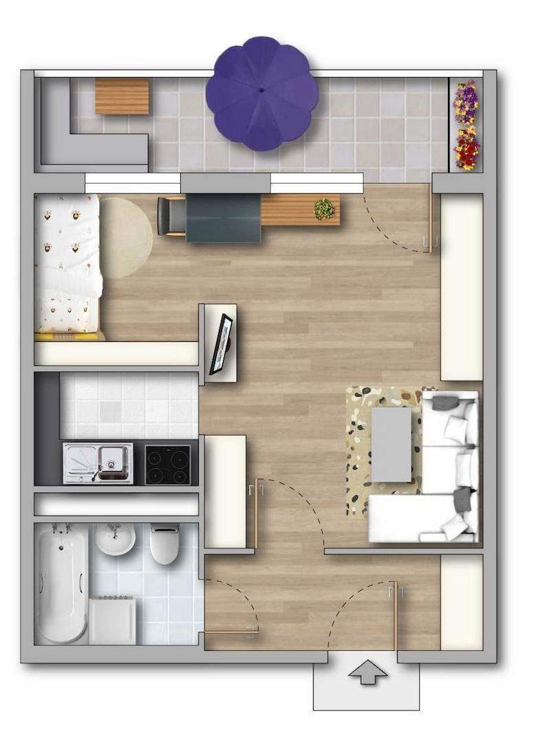 1-RWE 36qm mit Balkon möbliert