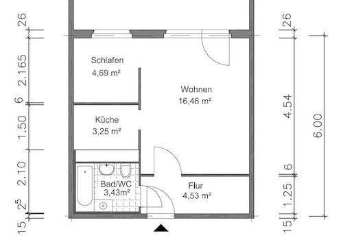 1RWE mitte, Grundriss vermaßt
