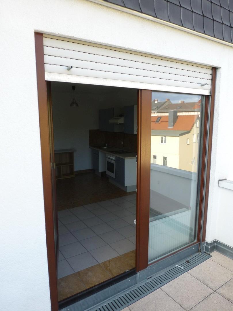 Blick vom Balkon zur Balkontür
