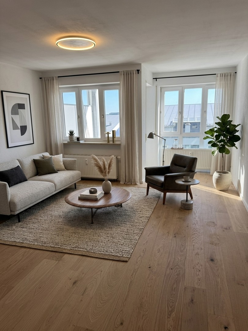 Wohnzimmer möbliert mit KI
