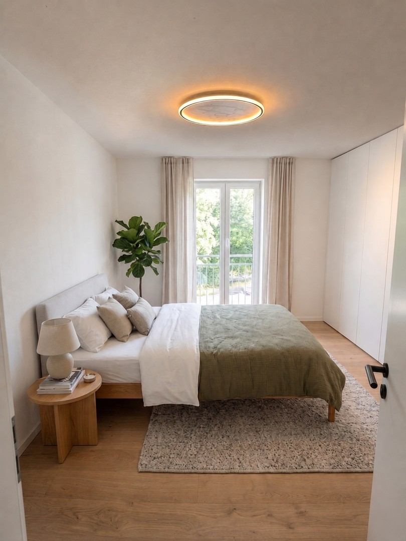 Schlafzimmer möbliert mit KI