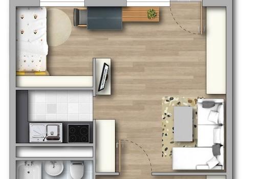 1-RWE 36qm mit Balkon möbliert