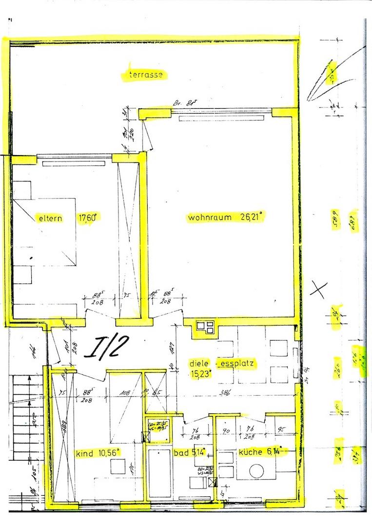 Grundriss Nr. 1/2 der Wohnung (mit Bemaßung)