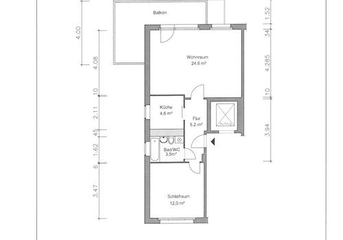 Eichenstraße 49 5.OG links - 2RW (vermaßt)