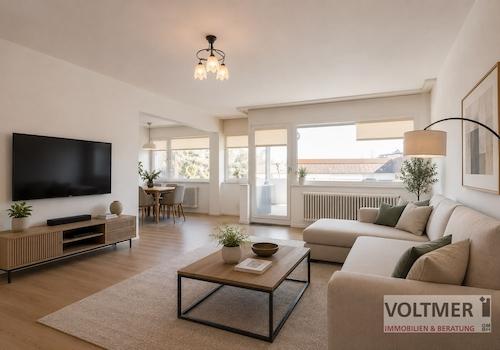 Wohn- Esszimmer mit KI-Staging